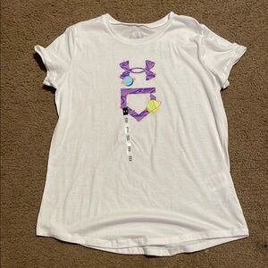 Under Armour White and Purple Short Sleeve Tee
